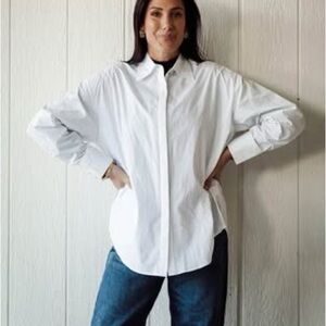 Brunette The Label Poplin bow button up shirt. New with tags. S/M